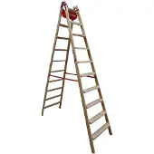 Euroline Holz Stufenstehleiter mit Comfort-Stufen mit Werkzeugablage 2x10 Stufen