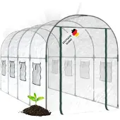 DELUKE Gewächshaus Folientunnel GREGO mit Fenster | 188x161x398cm HxBxT | Foliengewächshaus Treibhaus Tomatenhaus Frühbeet Pflanzenhaus Gewächshaus Folie