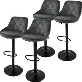 ML-Design Barhocker 4Er Set aus Samt Grau mit Rückenlehne Drehbar