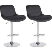 CLP 2er Set Barhocker Solon Chrom höhenverstellbar und drehbar mit Rückenlehne schwarz Material Samt
