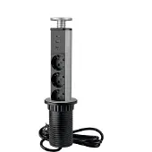 Emuca - Versenkbare Steckdosenleiste Schnellladung, 3 EU Schuckosteckdosen, 2 USB A + 1 USB C, versenkbare einbausteckdose, Metallic-grau, Kunststoff, Aluminium