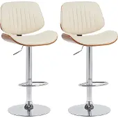CLP 2er Set Barhocker Clawson Kunstlederbezug Bugholz höhenverstellbar und drehbar | Farbe walnuss/creme Gestell Farbe chrom
