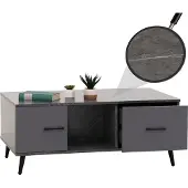 Mendler Couchtisch MCW-N89, Sofatisch, Schubladen Türen Fächer Fischgrätenmuster Melamin Holz, 42x103x60cm Marmor-Optik grau