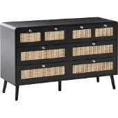 Beliani Kommode Schwarz MDF Rattan Wiener Geflecht mit 6 Schubladen Goldene Griffe Boho Stil Schlafzimmer Wohnzimmer