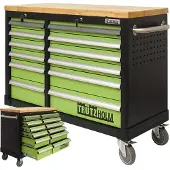 Baumarktplus Werkstattwagen DELUXE 12 Schubladen 123 cm Breite mit massiver Arbeitsplatte ohne Werkzeug