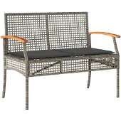 vidaXL Gartenbank mit Kissen Grau Poly Rattan Akazienholz