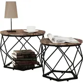 VCM 2er Set Holz Metall Beistelltisch Couchtisch Sofatisch Nachttisch Helaro M