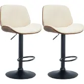 CLP 2er Set Barhocker Nova Kunstleder drehbar mit Höhenverstellung | Farbe walnuss/creme