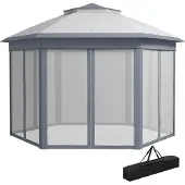 Welikera Faltpavillon 4 x 4m, Sechseck-Design, Netzvorhänge, wasserabweisend, Lüftungsdach, Grau+Weiß