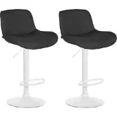 CLP 2er Set Barhocker Solon Weiß höhenverstellbar und drehbar mit Rückenlehne schwarz Material Samt