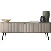 Bettso Dreitüriger RTV-Schrank TV-Tisch geriffelte Fronten auf Schwarzen Beinen ZOVA 168 cm Cashmere Beige