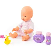 Polesie Babypuppe Puppe 35 cm mit Schnuller und Bade-Set 3-tlg. Kinder Spielzeug +3J