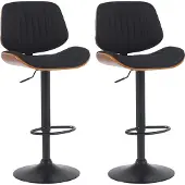 CLP 2er Set Barhocker Clawson Stoffbezug Bugholz höhenverstellbar und drehbar | Farbe walnuss/schwarz Gestell Farbe schwarz
