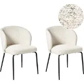 Beliani Polsterstuhl 2er Set Hellbeige Bouclé Meliert mit Schwarzen Metallbeinen Ohne Armlehnen Modern Esszimmer Wohnzimmer Ausstattung Sitzmöbel
