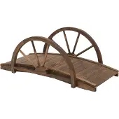 Outsunny Gartenbrücke aus Tannenholz, Holzbrücke mit Rad Design, Teichbrücke bis 150 kg belastbar, Zierbrücke Dekobrücke, Brücke für Garten Park Hinterhof 100 x 50 x 37 cm Verkohlt