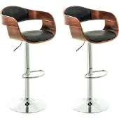 CLP 2er Set Barhocker Kingston Kunstleder drehbar mit Höhenverstellung | Farbe walnuss/schwarz