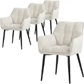 ML-Design 4x Esszimmerstuhl aus Frotteestoff, Creme, mit dickem gepolsterter Sitz