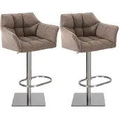CLP 2er Set Barhocker Damaso Stoffbezug drehbar und höhenverstellbar bis 240 kg terrabraun Gestell Farbe edelstahl