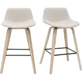 Miliboo - Barhocker skandinavisches Design beige und Holz H65 cm (2er-Set) NONIE