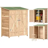 Outsunny Gartenschrank Holz, Geräteschuppen wetterfest 140 x 75 x 157cm Natur