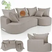 Juskys Sofa Tirano - modernes Samt Ecksofa, Beige Couch mit Ottomane rechts