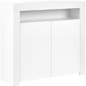 Beliani Sideboard Weiß MDF u. Faserplatte Halbhoch Schmal mit LED-Beleuchtung Schränken Fach Modern Konsolentisch Schlafzimmer Wohnzimmer Aufbewahrung