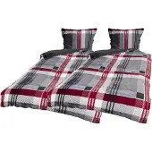 Mojawo 4tlg Cashmere Touch Karo Bettwäsche Garnitur Bettzeug Rot 135x200cm