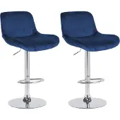 CLP 2er Set Barhocker Solon Chrom höhenverstellbar und drehbar mit Rückenlehne blau Material Samt