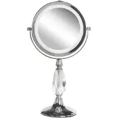 Beliani Schminkspiegel Silber Eisen rund doppelseitig drehbar mit LED Licht Ständer 5-fach Vergrößerung Modern Kosmetikspiegel Tischspiegel