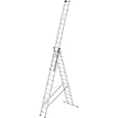Proregal Sprossen-Mehrzweckleiter 3-teilig mit nivello-Traverse und Wandlaufrollen 3x14 Sprossen