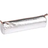 Clairefontaine 4x Schlampermäppchen Leder Cuirisé rund Ø5,5x22cm Silber 8688C
