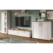 Inn.Furn Wohnwand "Mirano" in weiß Lärche und Eiche Artisan Landhaus Wohnkombination 4-teilig 336 cm