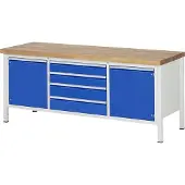 RAU Werkbank mit 2 Schränken - 4 XL Schubladen - Teilauszug - 120:2 / 150:2 - Höhe 840-1.040 mm - 2.000 x 700 mm (BxT) - Traglast 1.250 kg - Buche