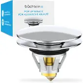 Bächlein universeller Pop Up Waschbeckenstöpsel - Stöpsel Waschbecken Chrom Abflusssieb Waschtisch Abfluss 40mm Ablauf Ventil Stopfen Ersatzstöpsel Haarsieb