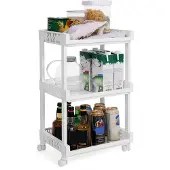Songmics Servierwagen weiß mit 3 Etagen aus Kunststoff 61 cm hoch Rollwagen Allzweckwagen für Küche Büro Bad KSC03WT