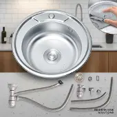 Melko Runde Einbauspüle Edelstahl 50 cm mit Ablage, Siphon & Ablaufgarnitur