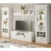 Furn.Design Wohnwand "Fiastra" weiß Pinie Landhaus Wohnkombination 4-teilig, Soft-Close und LED
