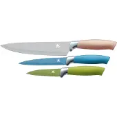 King 3tlg. Messerset METALLIC DESIGN mit Edelstahl beschichtete Klingen / Größen: Kochmesser 20cm, Universalmesser 12.5cm, Gemüsemesser 8.5cm
