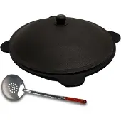 Grillpeter Kazan Gusseisen mit Schaumlöffel usbekischer Kasan 10 Liter