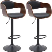 CLP 2er Set Barhocker Kingston höhenverstellbar drehbar mit schwarzem Metallgestell | Farbe walnuss/schwarz Material Kunstleder