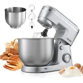 Vevor Knetmaschine Küchenmaschine zum Backen, 1500 W Teigmaschine mit Edelstahlschüsseln (4,2 + 5,7 L) & Knethaken & Rührbesen & Schneebesen, 10-Gang einstellbare kippbare Rührmaschine Standmixer
