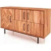 Natur24 Kommode Seiba Kernbuche massiv 144x45x80 mit 5 Türen und Fischgrätmuster