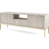 Bettso TV Schrank TV Tisch für Wohnzimmer NOVA Kaschmir mit Gold Beine
