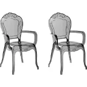 Beliani Esszimmerstuhl 2er Set Transparent Schwarz Kunststoff mit Rückenlehne Armlehnen Barock Design Stuhlset Plastikstuhl Kunststoffstuhl