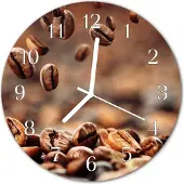 Tulup Glasuhr Wanduhr Küchenuhr Echt-Glas 30fi cm Kaffeebohnen braun