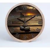 Tulup Holzuhr 30fi cm wanduhr - schwarze Spitzen - Holzsteg