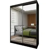 Masseno Schiebetürenschrank BELLINA 150 cm Kleiderschrank Schlafzimmer Schrank 2-türig mit Spiegel Schwarz