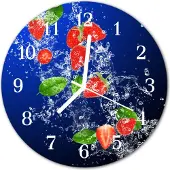 Tulup Glasuhr Wanduhr Küchenuhr Echt-Glas 30fi cm Erdbeeren rot blau