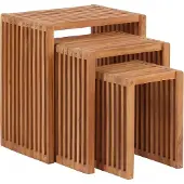 Bene Beistelltische 3er Set Teak naturbelassen ineinanderschiebbar