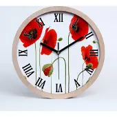 Tulup Holzuhr 30fi cm wanduhr - schwarze Spitzen - Mohnblumen